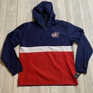 NHL Columbus Blue Jackets 1/4 Zip Pullover Windbreaker Mens M Pockets New